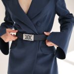 Navy Elastic RB belt with silver buckle - Image 4
