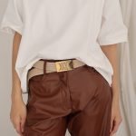 Cream Elastic RB belt with golden buckle - Image 4