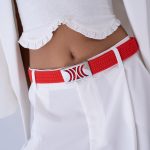 Red Elastic RB belt with silver buckle - Image 4